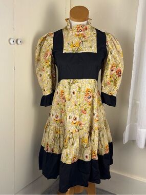 Batsheva x Laura Ashley Ruthin Dress US 4 High Neck Black Yellow Floral
